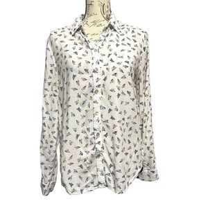 Anthropologie Jane and Delancey Paper Airplane Print Roll Sleeve Top Size Medium